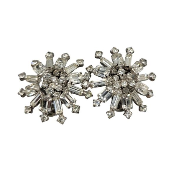Kramer Clip On Earrings Early 1940s Sparkling Star Crystal Signed Kramer Vtg - Picture 2 of 16